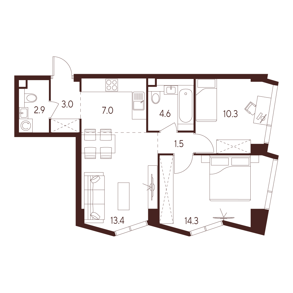 2х-комнатная квартира в ЖК INDY TOWERS (Инди Тауэрз)