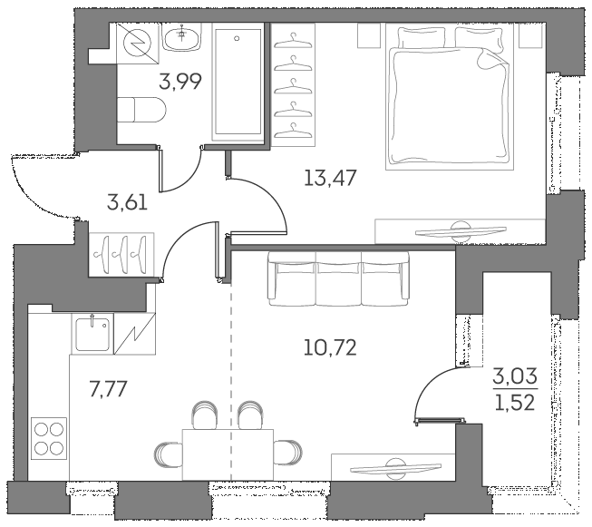 1-комнатная квартира в ЖК Аквилон Beside 2.0