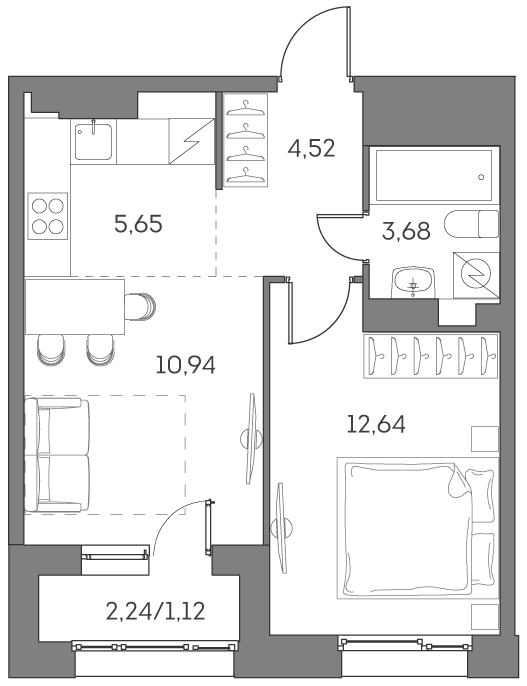 1-комнатная квартира в ЖК Аквилон Beside 2.0