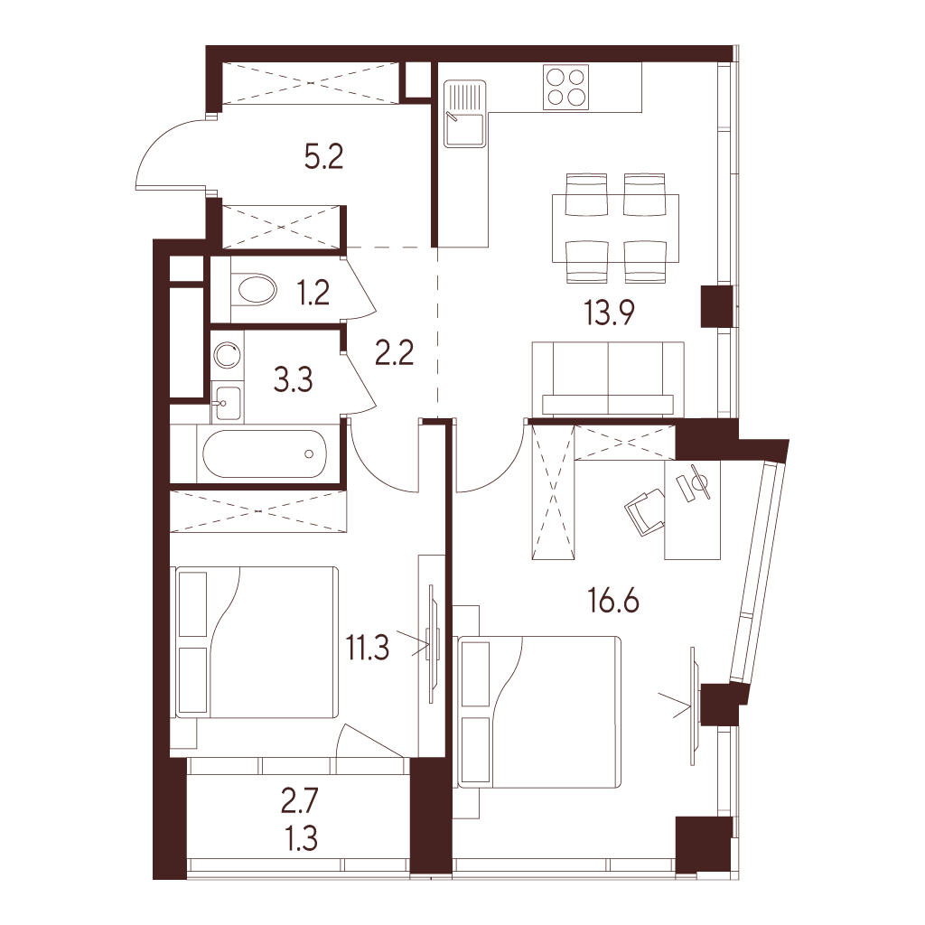 2х-комнатная квартира в ЖК INDY TOWERS (Инди Тауэрз)