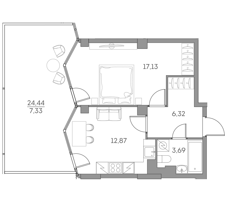 1-комнатная квартира в ЖК Аквилон Beside 2.0