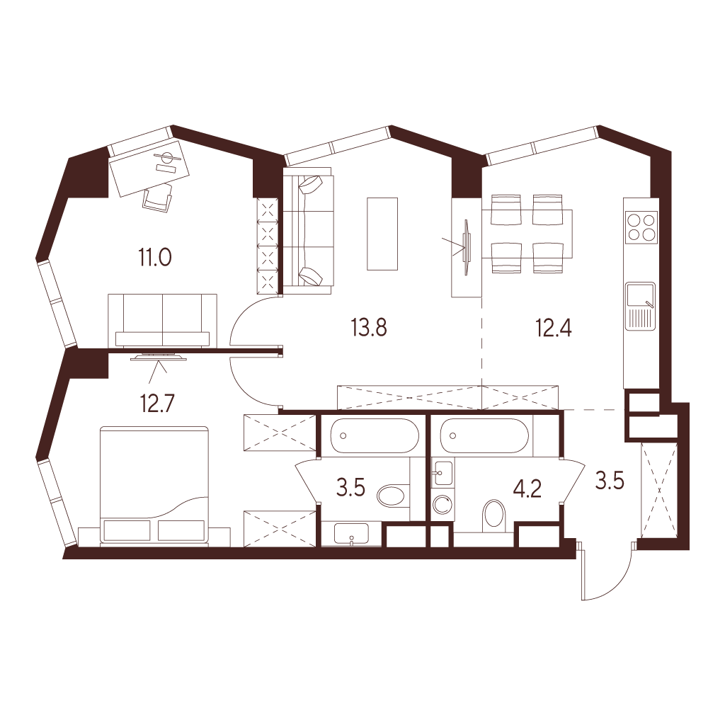2х-комнатная квартира в ЖК INDY TOWERS (Инди Тауэрз)