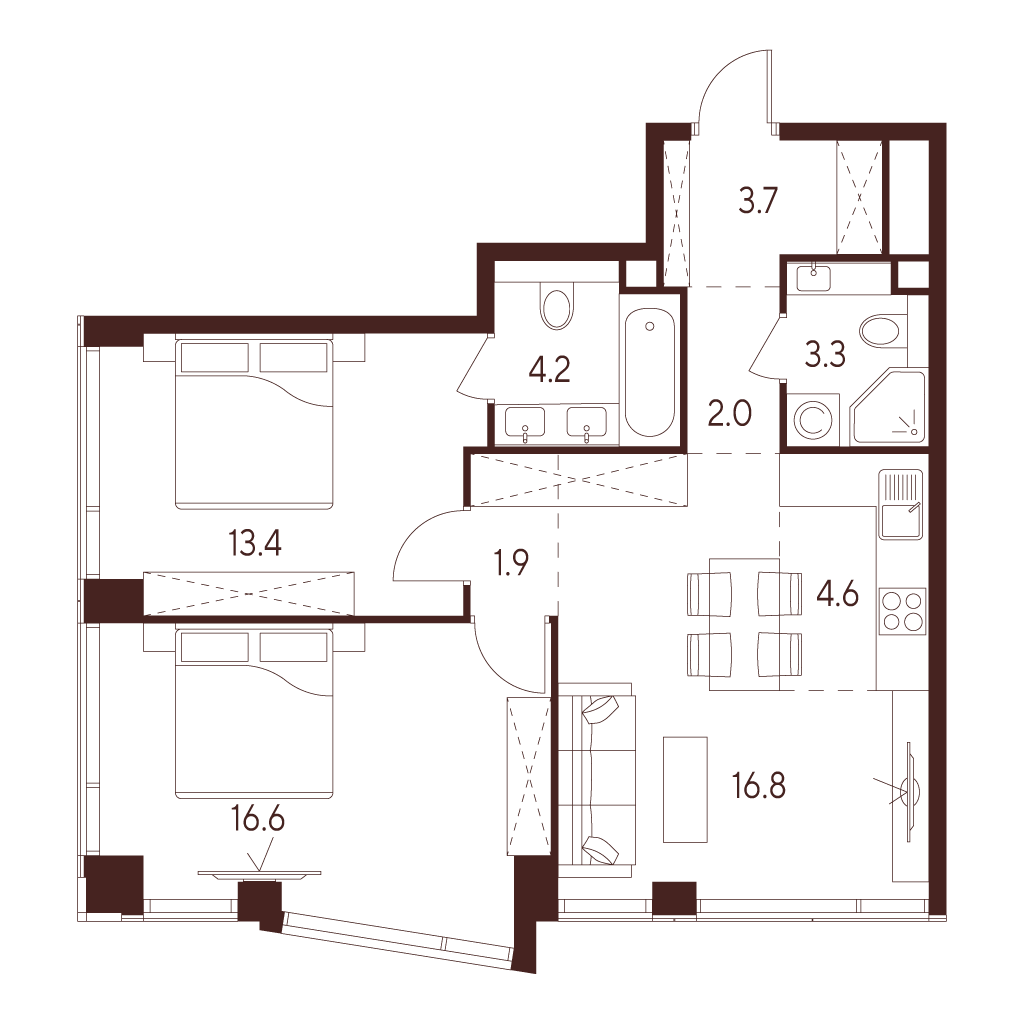 2х-комнатная квартира в ЖК INDY TOWERS (Инди Тауэрз)