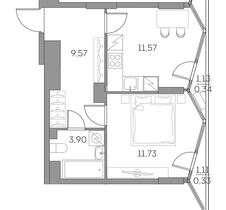 1-комнатная квартира в ЖК Аквилон Beside 2.0