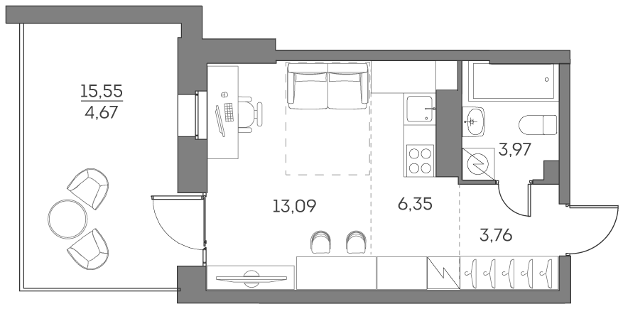 Квартира-студия в ЖК Аквилон Beside 2.0