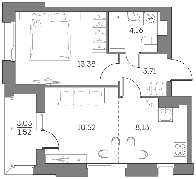1-комнатная квартира в ЖК Аквилон Beside 2.0