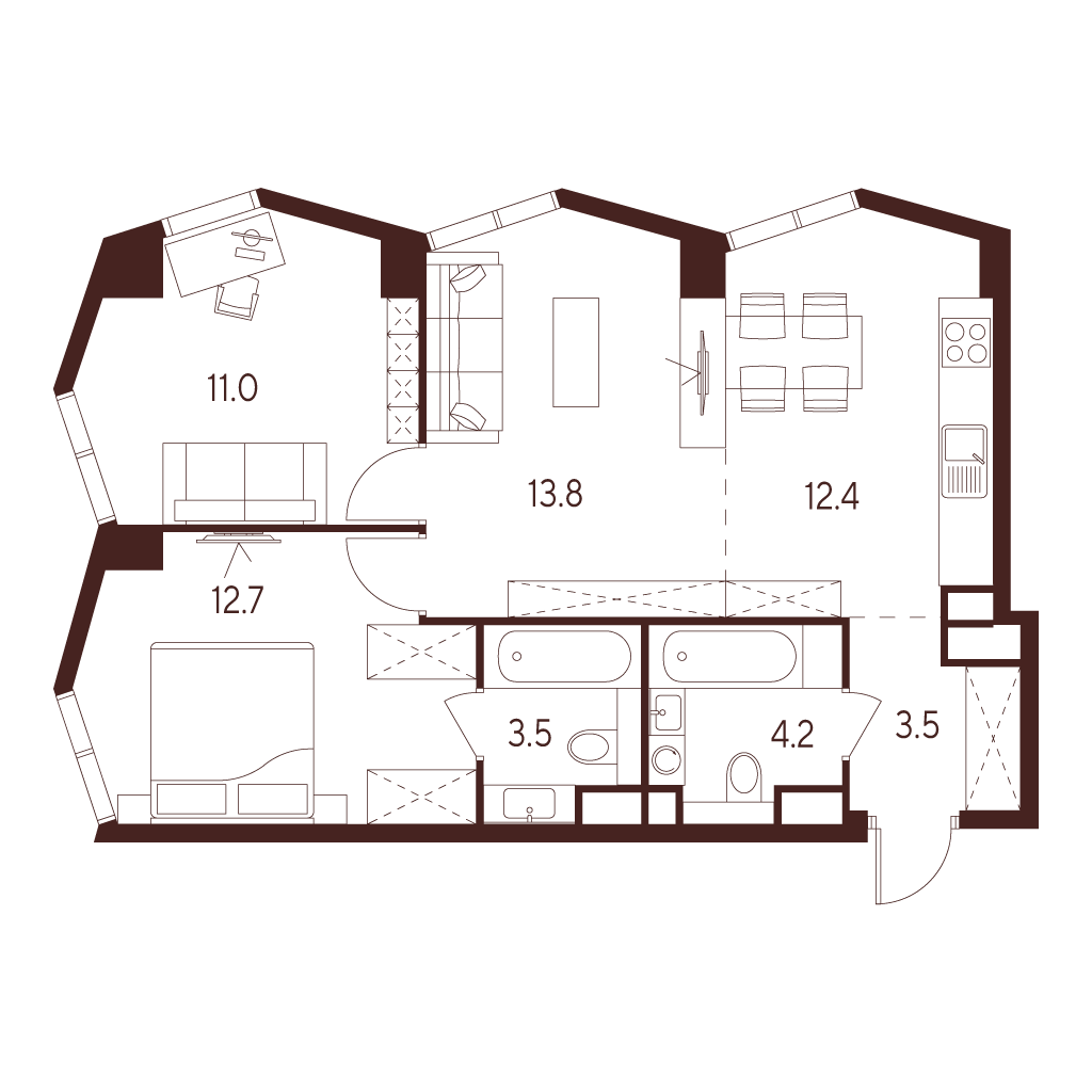 2х-комнатная квартира в ЖК INDY TOWERS (Инди Тауэрз)