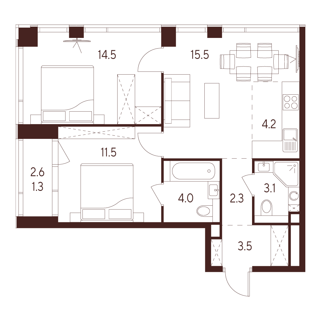 2х-комнатная квартира в ЖК INDY TOWERS (Инди Тауэрз)