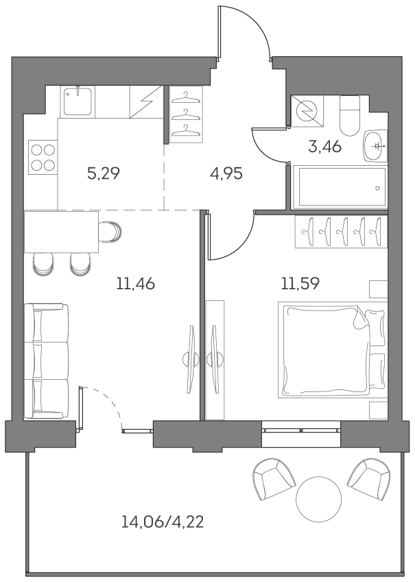 1-комнатная квартира в ЖК Аквилон Beside 2.0
