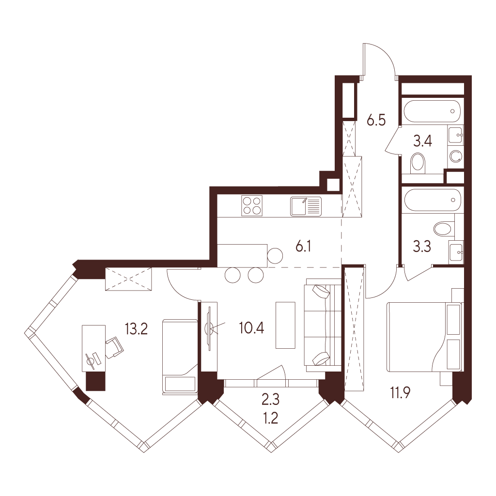 2х-комнатная квартира в ЖК INDY TOWERS (Инди Тауэрз)