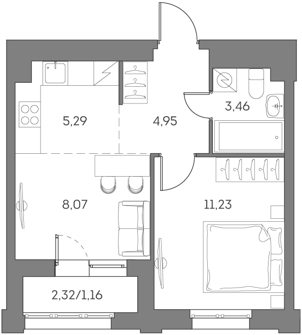 1-комнатная квартира в ЖК Аквилон Beside 2.0