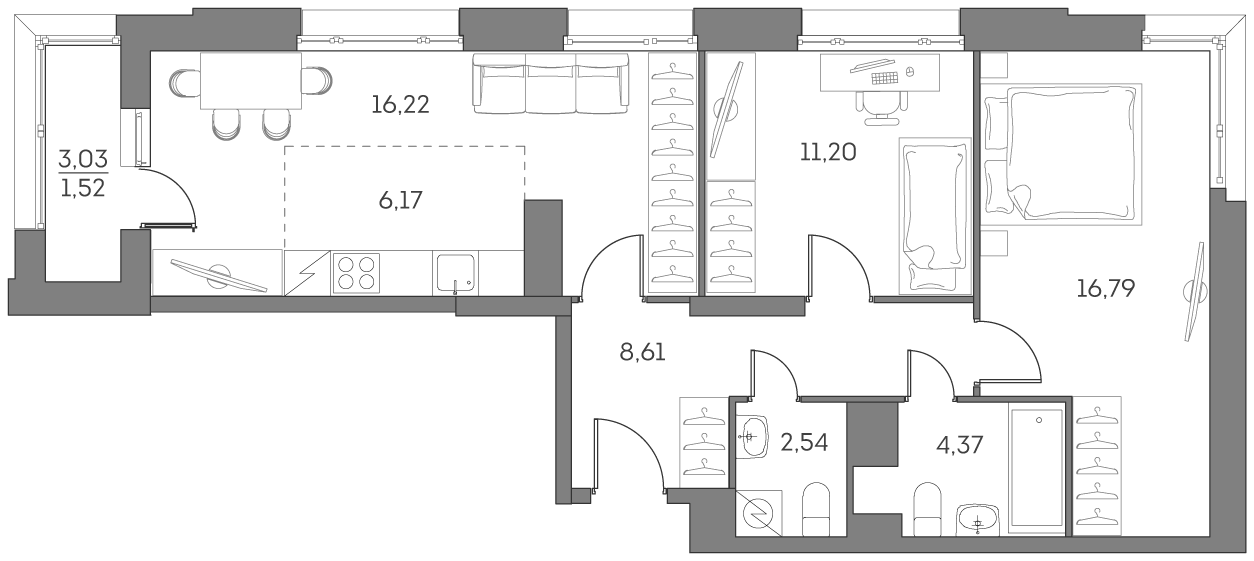 2х-комнатная квартира в ЖК Аквилон Beside 2.0