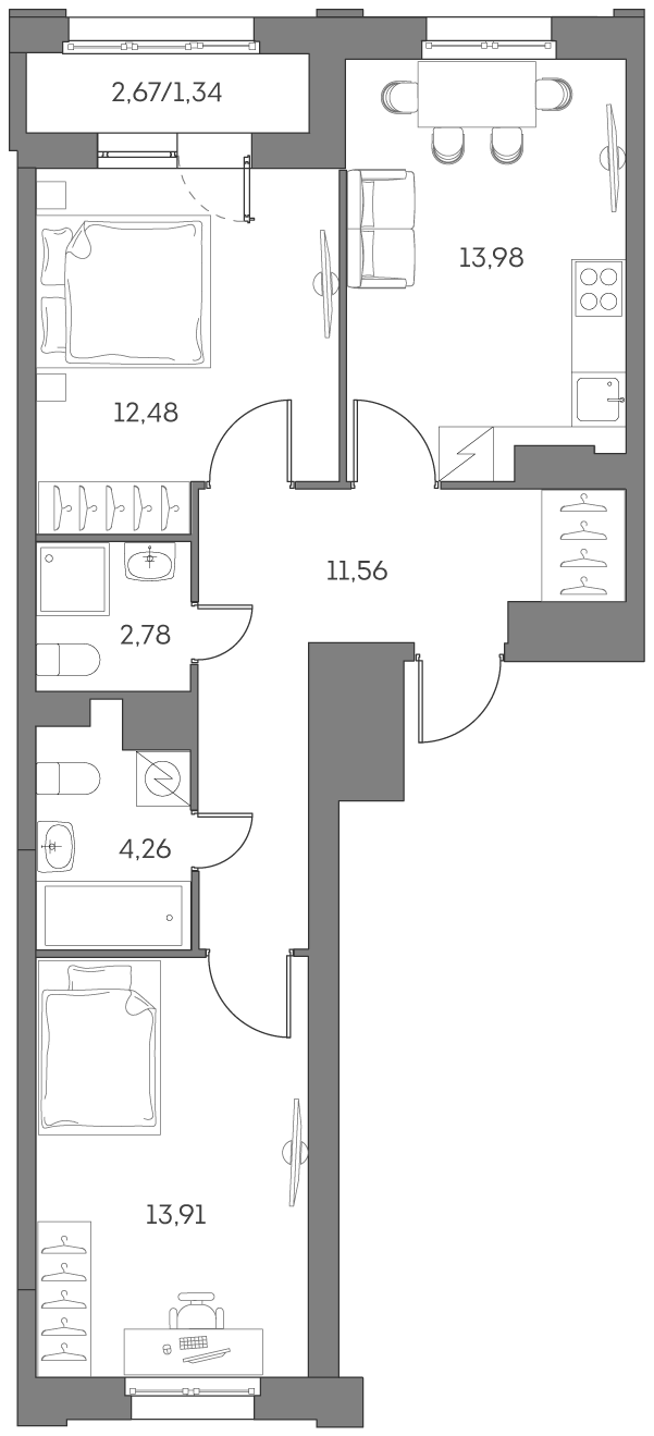 2х-комнатная квартира в ЖК Аквилон Beside 2.0