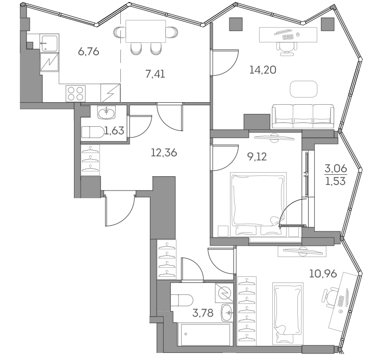 3х-комнатная квартира в ЖК Аквилон Beside 2.0