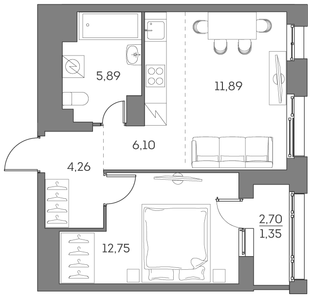 1-комнатная квартира в ЖК Аквилон Beside 2.0
