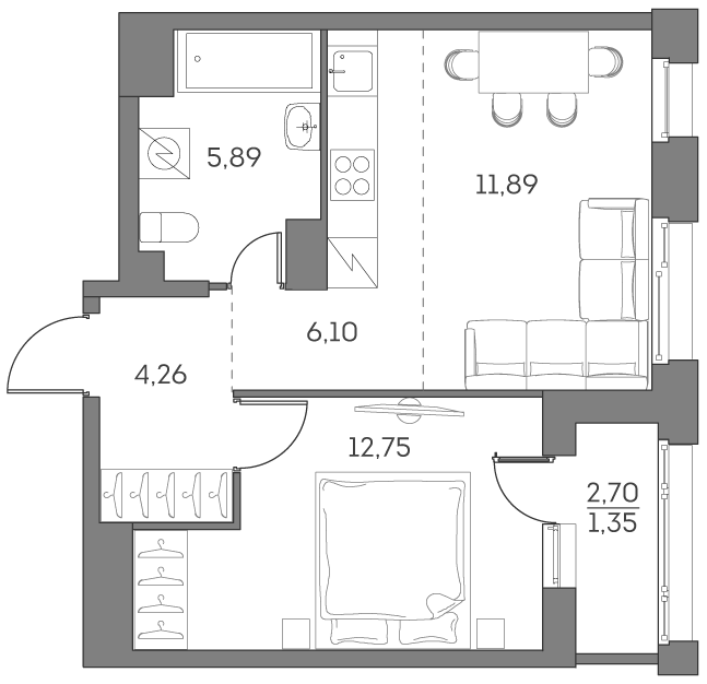 1-комнатная квартира в ЖК Аквилон Beside 2.0