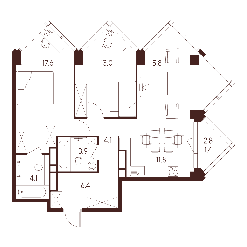 2х-комнатная квартира в ЖК INDY TOWERS (Инди Тауэрз)