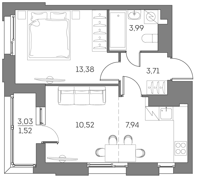 1-комнатная квартира в ЖК Аквилон Beside 2.0