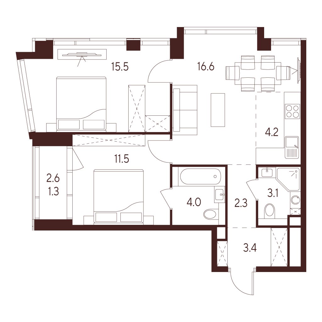 2х-комнатная квартира в ЖК INDY TOWERS (Инди Тауэрз)
