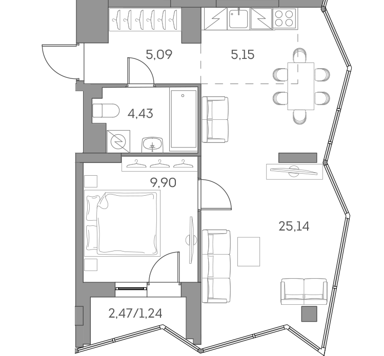 1-комнатная квартира в ЖК Аквилон Beside 2.0