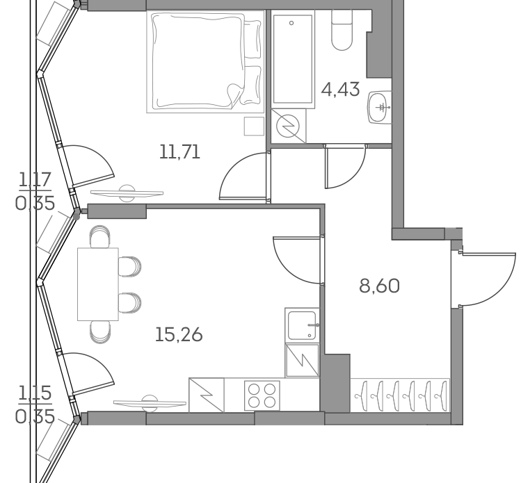 1-комнатная квартира в ЖК Аквилон Beside 2.0