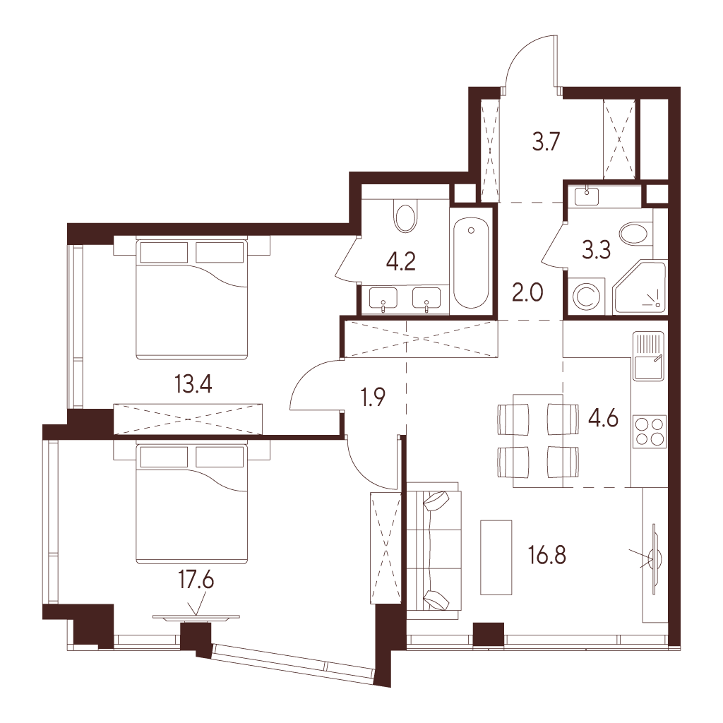 2х-комнатная квартира в ЖК INDY TOWERS (Инди Тауэрз)