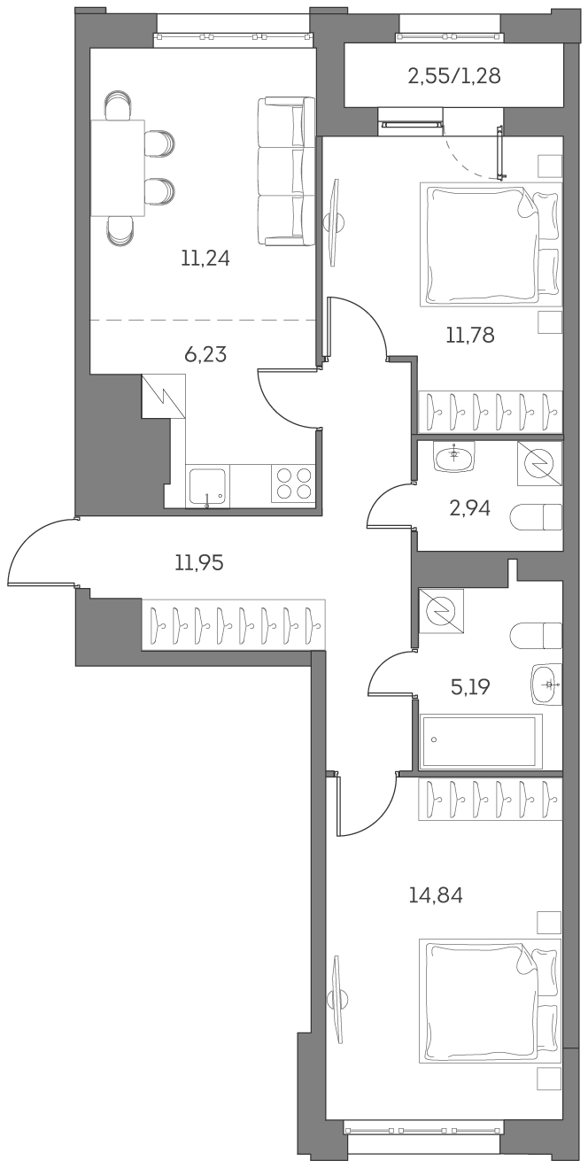 2х-комнатная квартира в ЖК Аквилон Beside 2.0