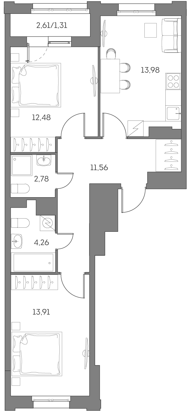 2х-комнатная квартира в ЖК Аквилон Beside 2.0