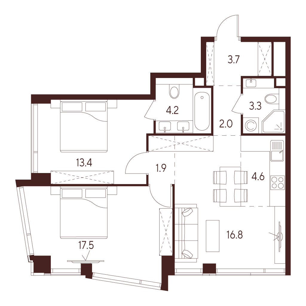 2х-комнатная квартира в ЖК INDY TOWERS (Инди Тауэрз)
