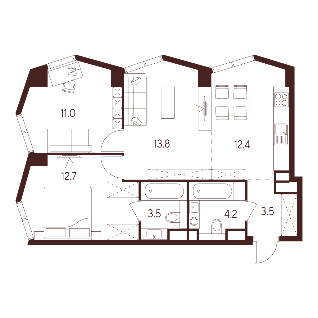 2х-комнатная квартира в ЖК INDY TOWERS (Инди Тауэрз)