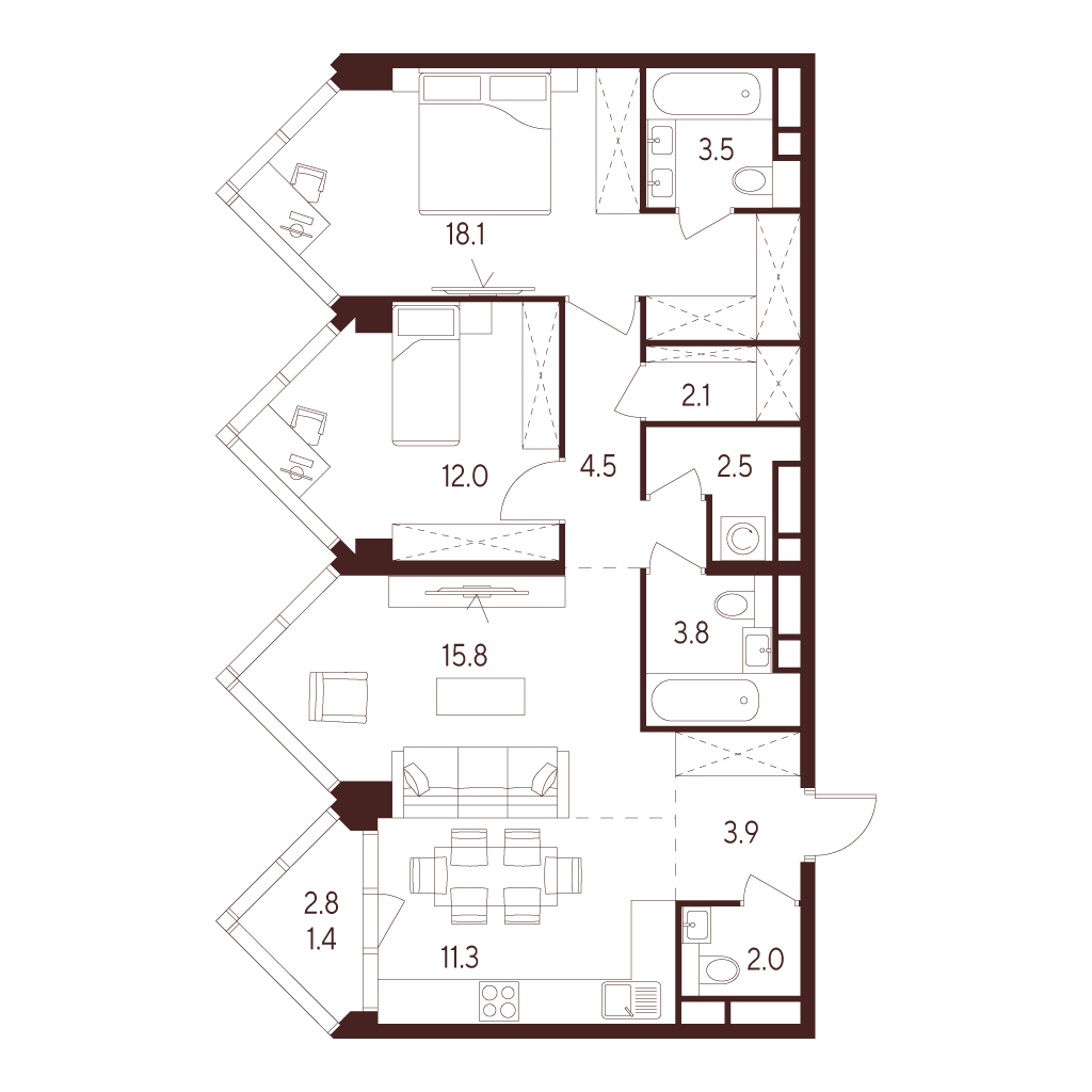 2х-комнатная квартира в ЖК INDY TOWERS (Инди Тауэрз)
