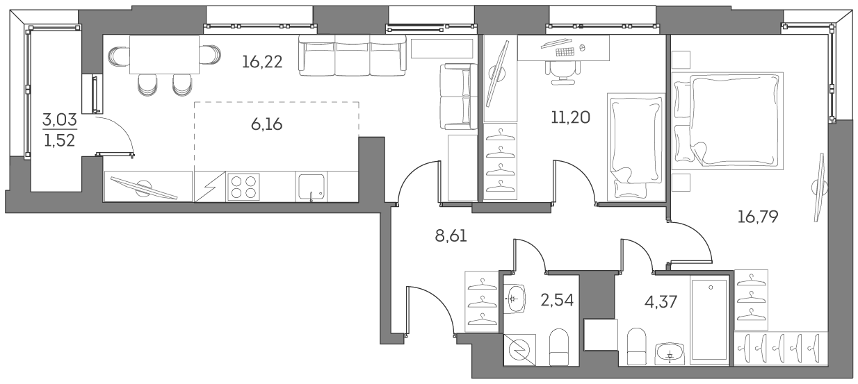 2х-комнатная квартира в ЖК Аквилон Beside 2.0