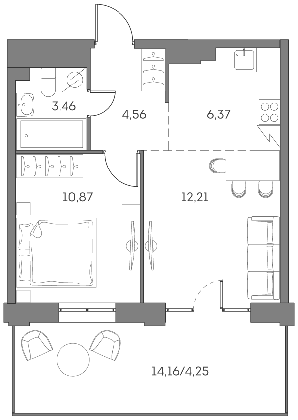 1-комнатная квартира в ЖК Аквилон Beside 2.0