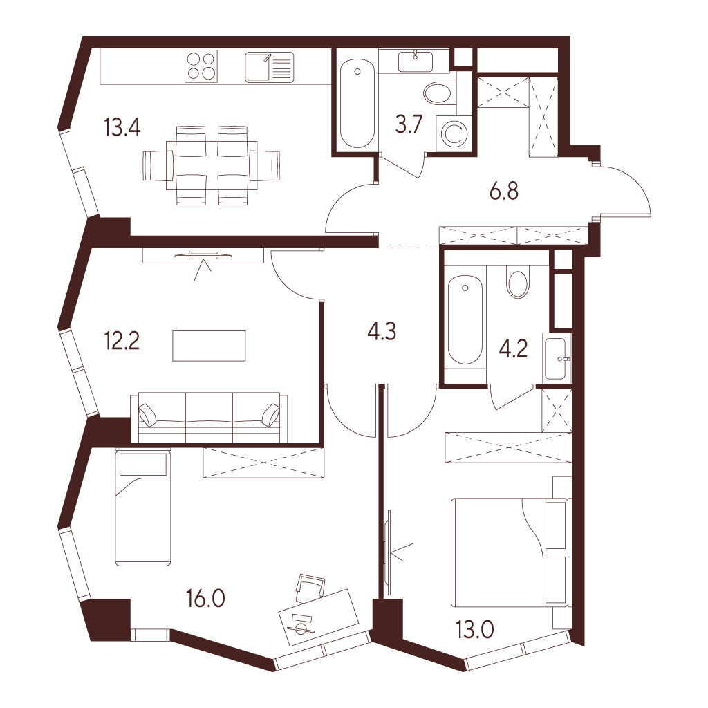 3х-комнатная квартира в ЖК INDY TOWERS (Инди Тауэрз)