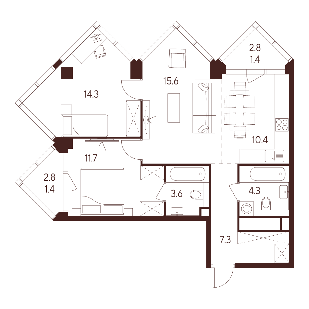 2х-комнатная квартира в ЖК INDY TOWERS (Инди Тауэрз)