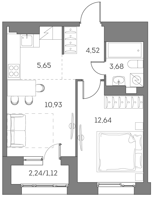 1-комнатная квартира в ЖК Аквилон Beside 2.0