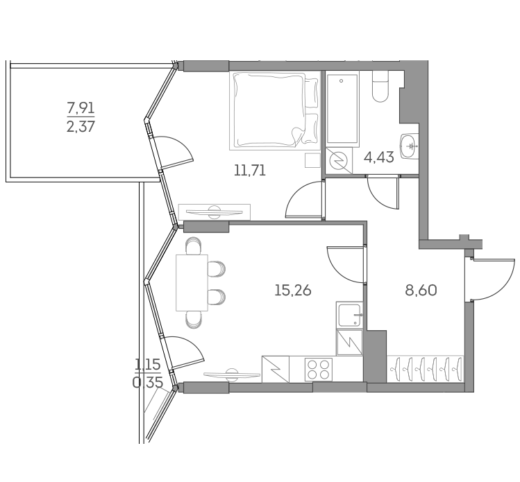 1-комнатная квартира в ЖК Аквилон Beside 2.0