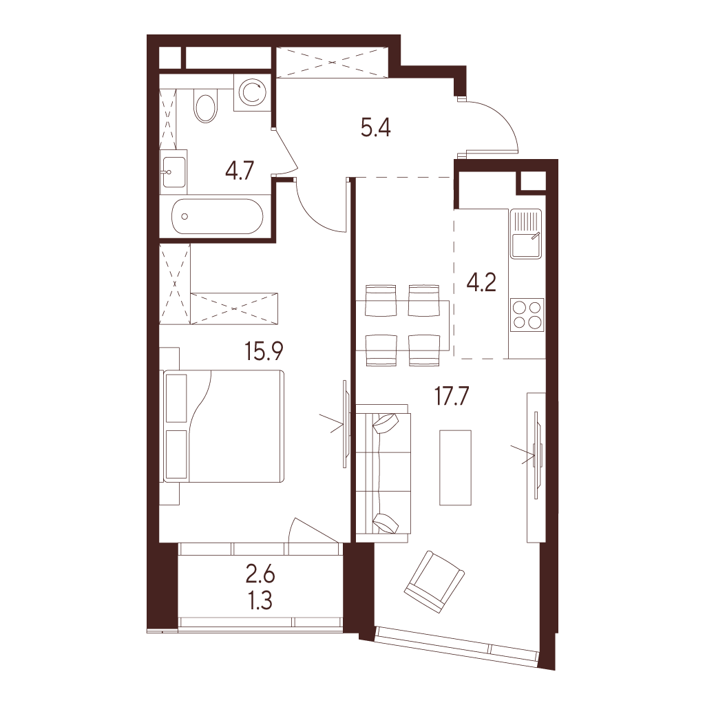 1-комнатная квартира в ЖК INDY TOWERS (Инди Тауэрз)