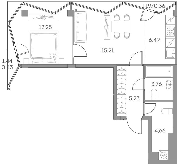 1-комнатная квартира в ЖК Аквилон Beside 2.0