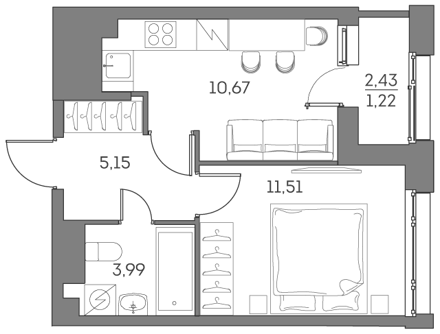 1-комнатная квартира в ЖК Аквилон Beside 2.0
