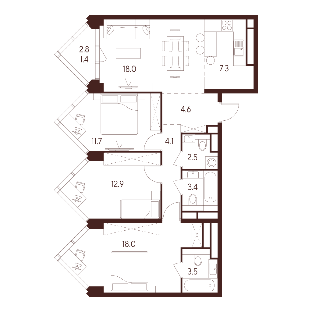 3х-комнатная квартира в ЖК INDY TOWERS (Инди Тауэрз)
