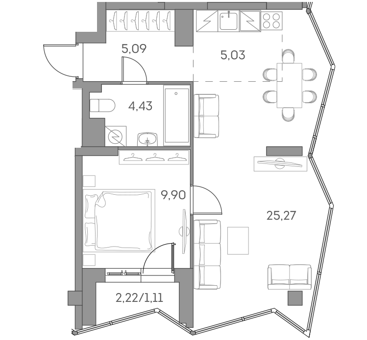 1-комнатная квартира в ЖК Аквилон Beside 2.0