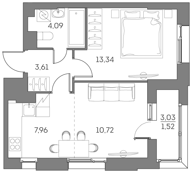 1-комнатная квартира в ЖК Аквилон Beside 2.0