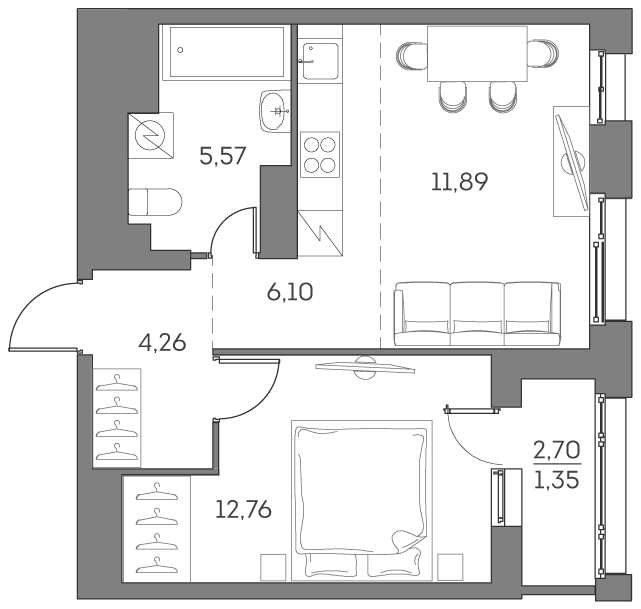 1-комнатная квартира в ЖК Аквилон Beside 2.0