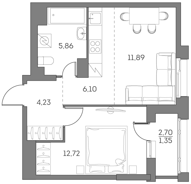 1-комнатная квартира в ЖК Аквилон Beside 2.0