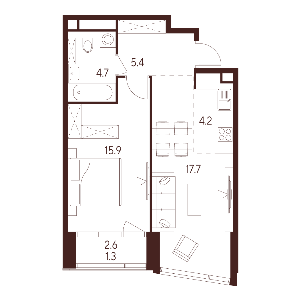 1-комнатная квартира в ЖК INDY TOWERS (Инди Тауэрз)