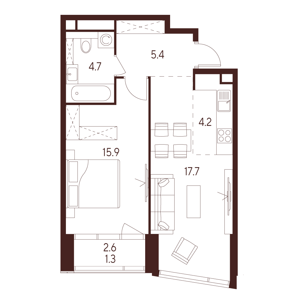 1-комнатная квартира в ЖК INDY TOWERS (Инди Тауэрз)