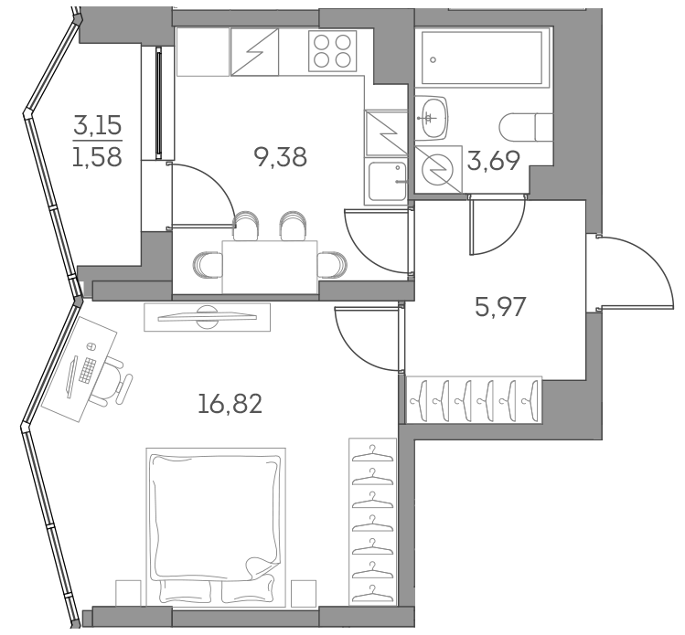 1-комнатная квартира в ЖК Аквилон Beside 2.0