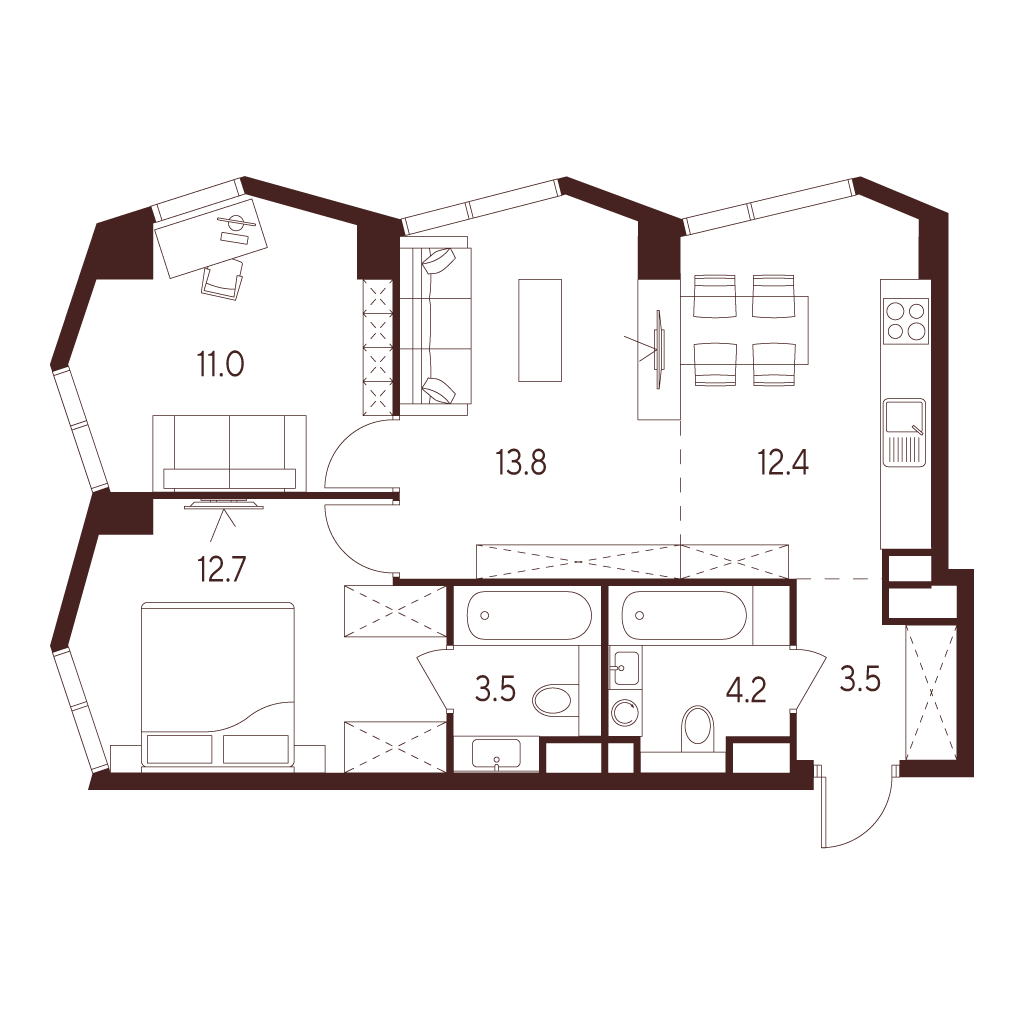 2х-комнатная квартира в ЖК INDY TOWERS (Инди Тауэрз)