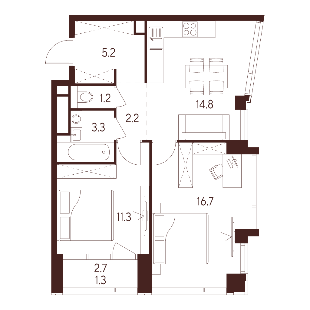 2х-комнатная квартира в ЖК INDY TOWERS (Инди Тауэрз)